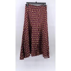 DAIGE Women’s Purple-Beige Square Print A-Line Midi Dress SZ S